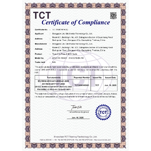TCT CE Certificate of Compliance for Lirui Type-C to Type-C 60W USB cable