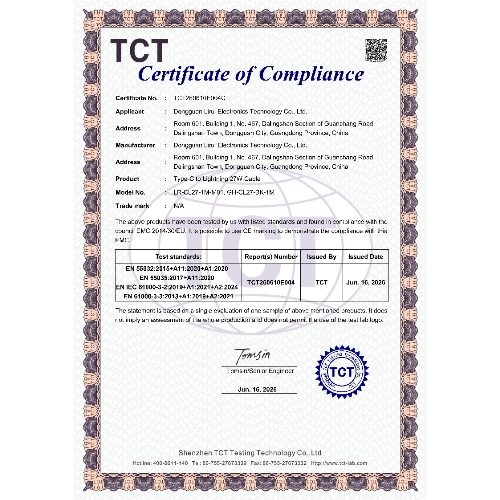 TCT CE Certificate of Compliance for Lirui Type-C to Lightning 27W cable