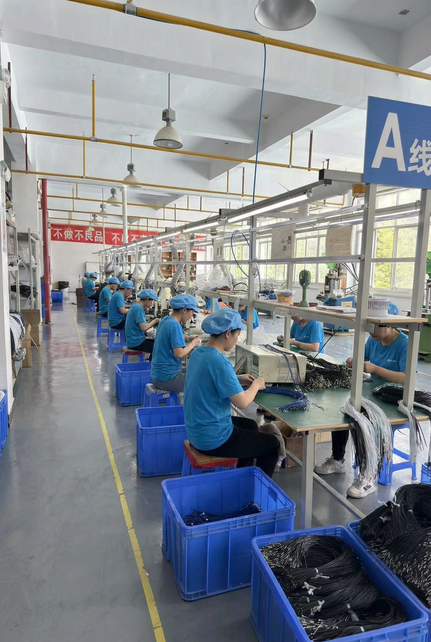 USB cable production line at Lirui Electronics Dongguan factory