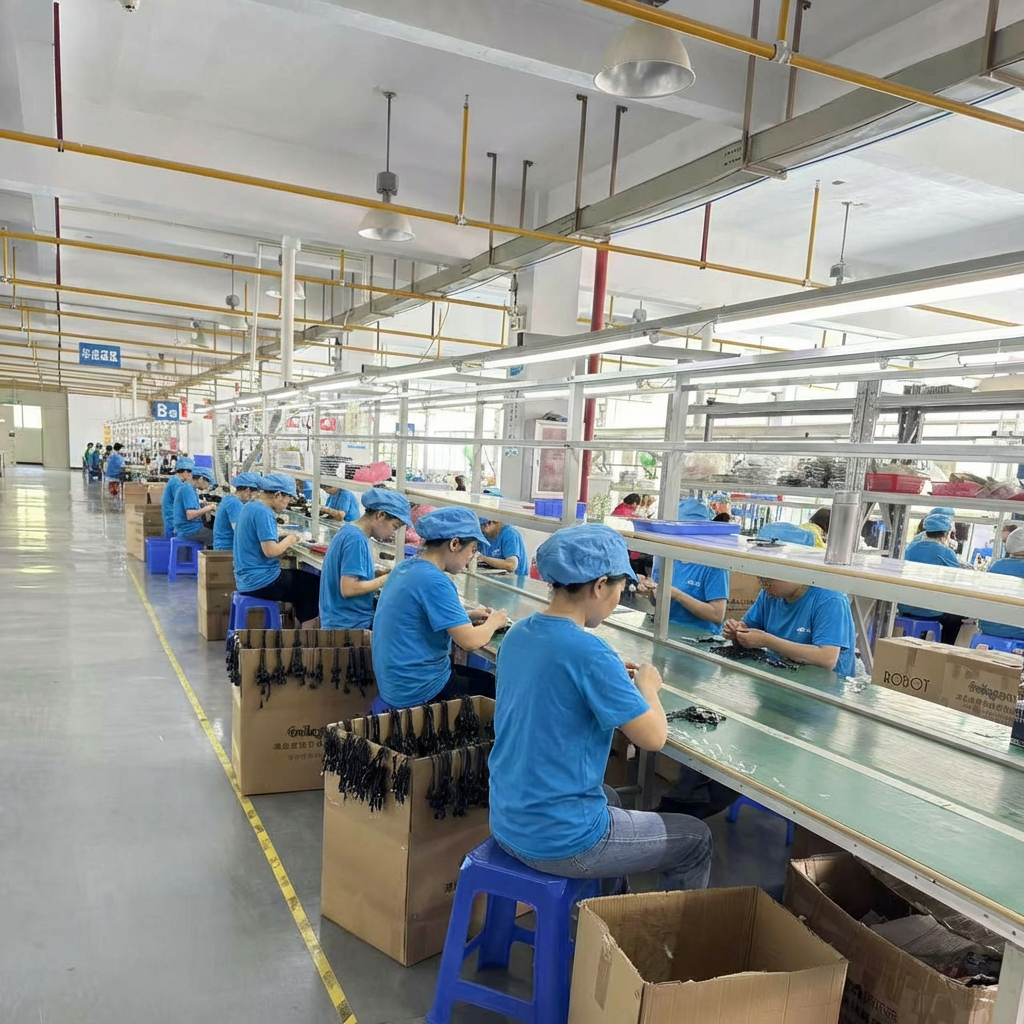 Automated cable assembly line with skilled workers